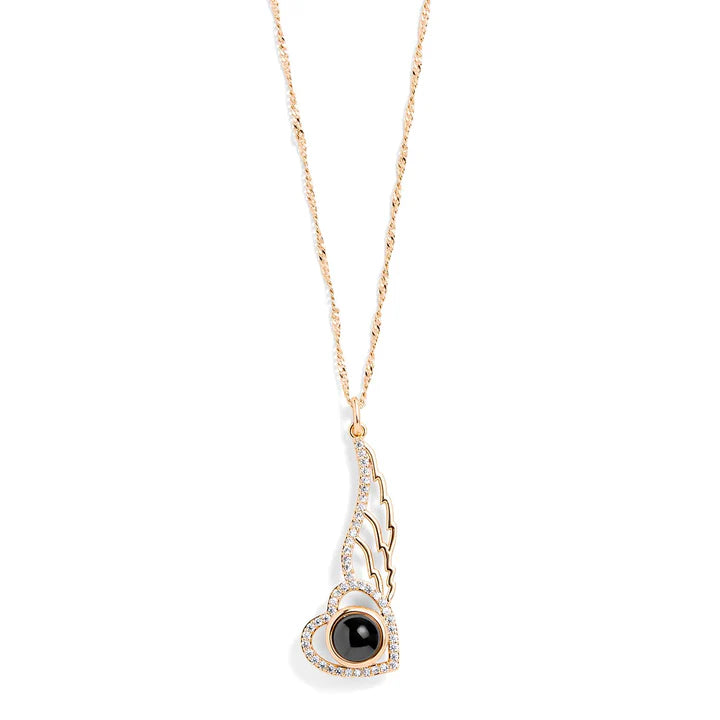 Personalized Pavé Angel Wing Photo Necklace