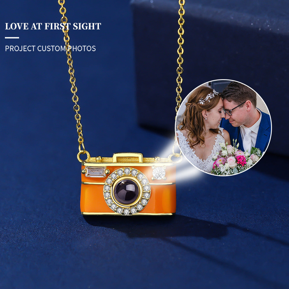 Personalized Photo Necklace I Love You 100 Languages Projection Gem Camera Necklace Anniversary Gifts for Her
