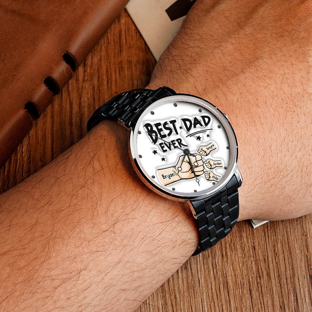 Custom Engraved Watch Men's Black Alloy Watch Holding Hands Bracelet Father's Day Gift for Dad
