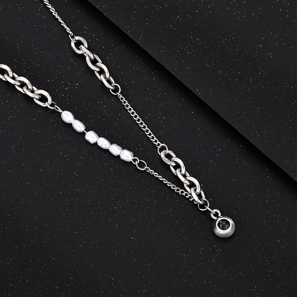 Personalized Photo Necklace Projection Gem Pearl Paper Clip Chain Necklace Anniversary Gifts for Her