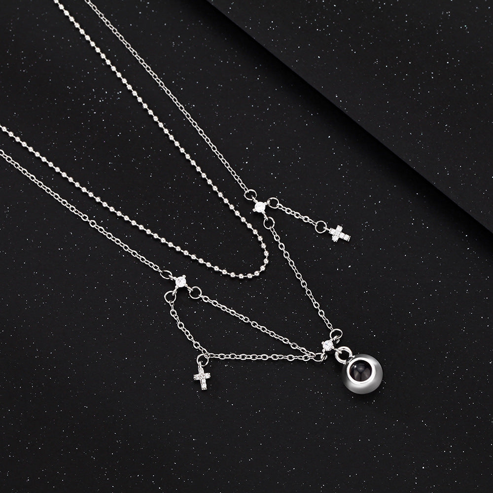 Personalized Cross Photo Necklace Projection Gem Necklace Anniversary Gifts for Her