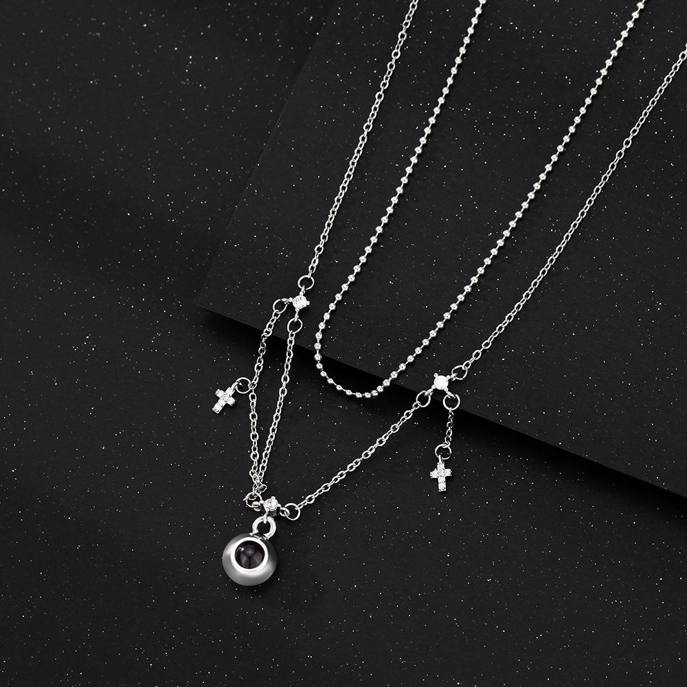 Personalized Cross Photo Necklace Projection Gem Necklace Anniversary Gifts for Her