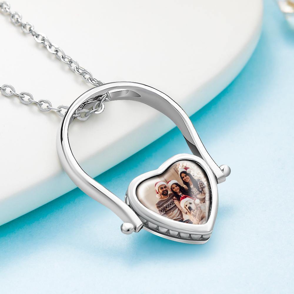 Photo Necklace, Photo Ring Gifts Dual-use (Ring Size 7#) Silver