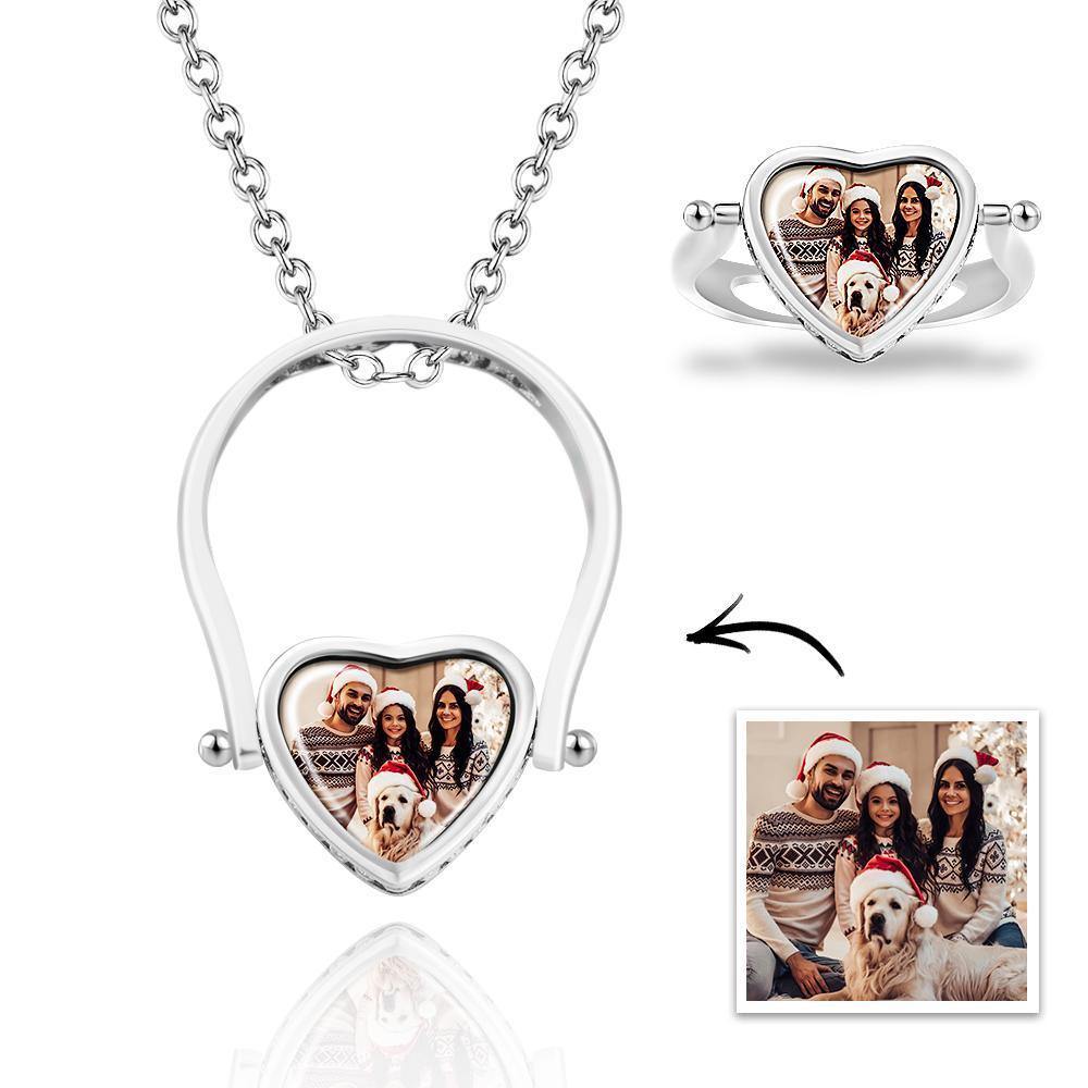 Photo Necklace, Photo Ring Gifts Dual-use (Ring Size 7#) Rose Gold Plated Silver