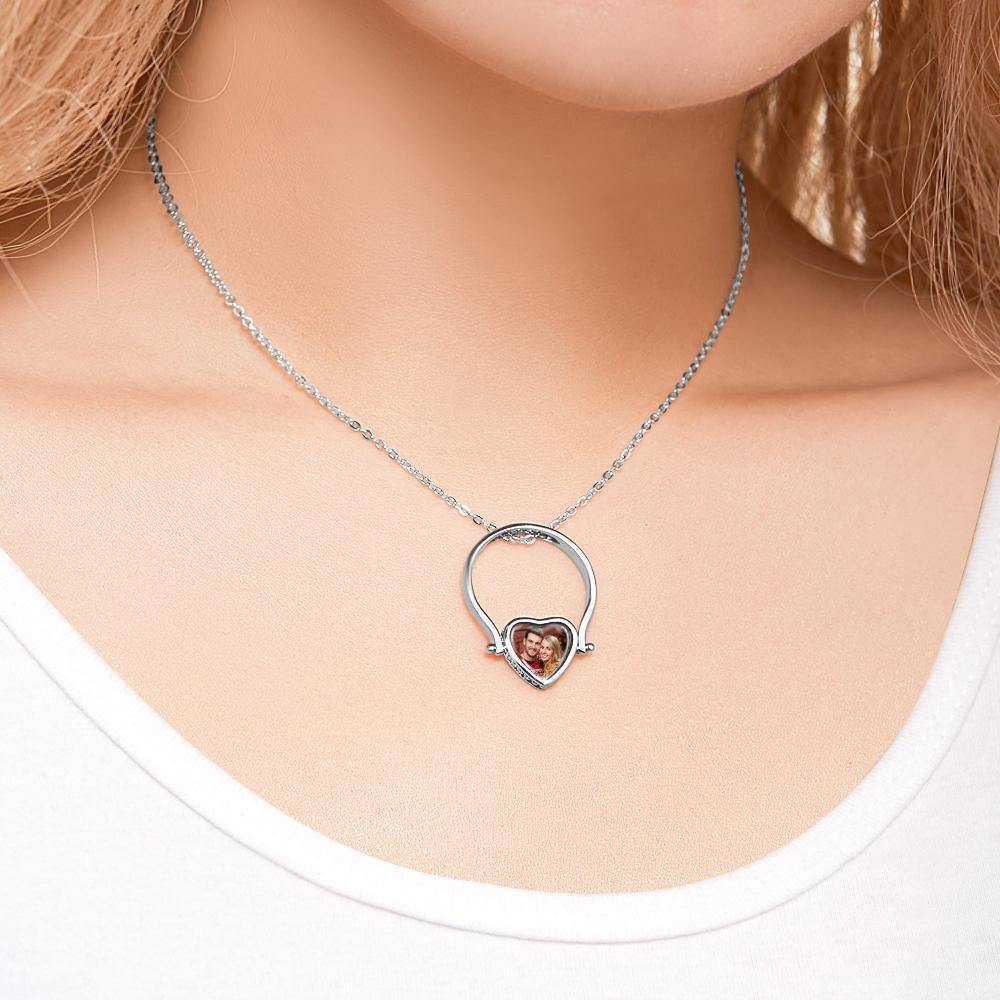 Photo Necklace, Photo Ring Couple's Gifts Dual-use (Ring Size 8#) Silver