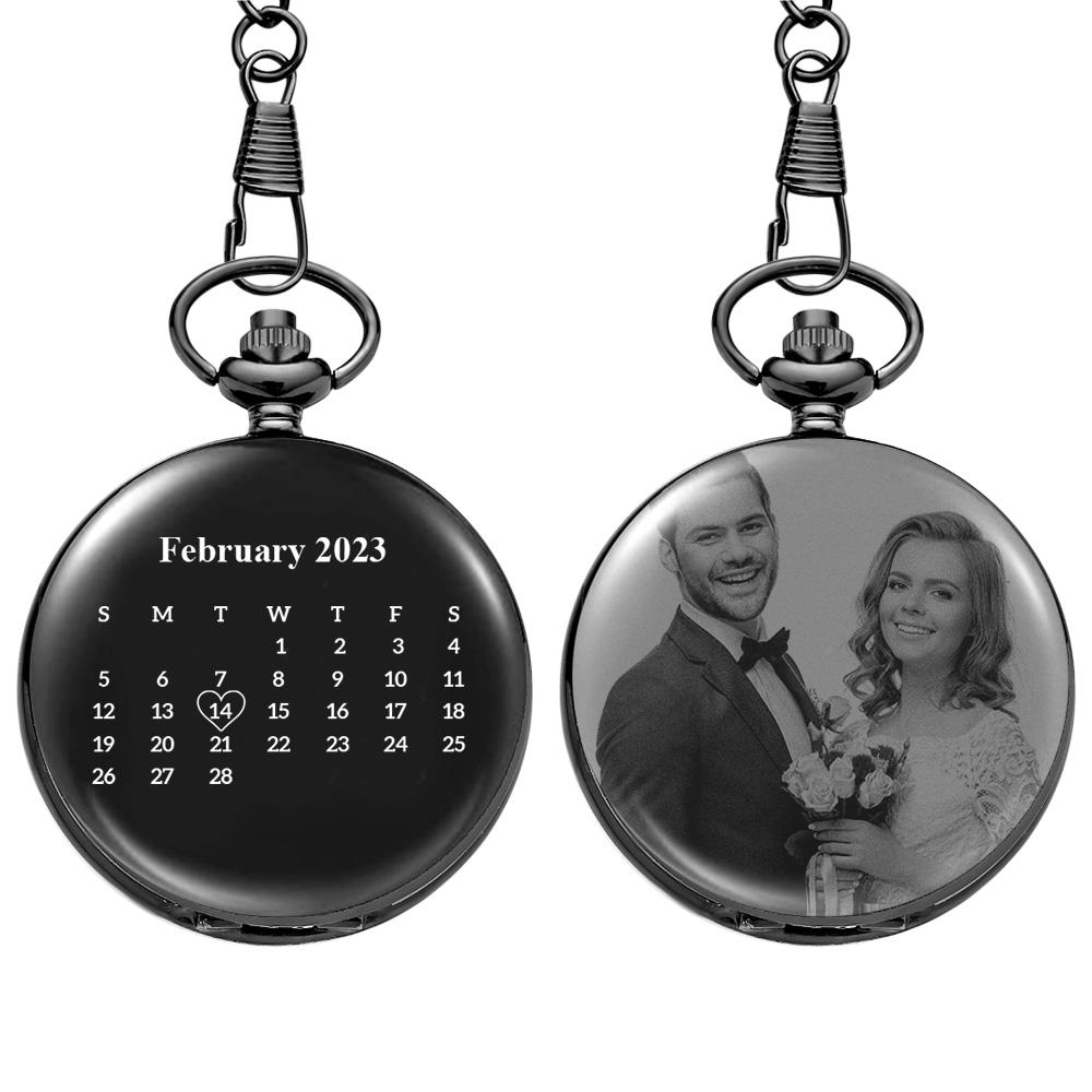 Pocket Watch Engraved Photo Custom Calendar Anniversary Personalised Gift for Couple