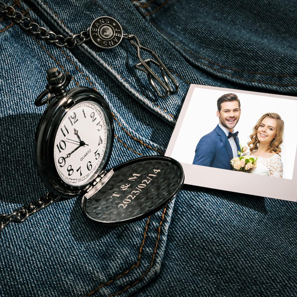 Pocket Watch Engraved Photo Custom Calendar Anniversary Personalised Gift for Couple