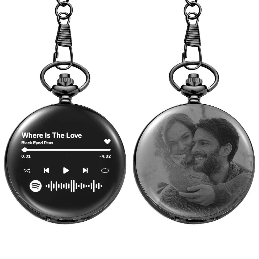 Scannable Custom Spotify Code Pocket Watch Engraved Photo Anniversary Personalised Gift
