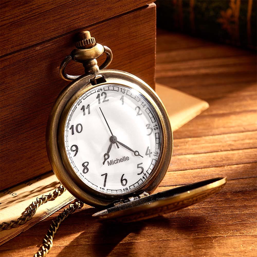 Engravable Pocket Watch Vintage Hollow Heart Pendant Chain Watch Gift For Men
