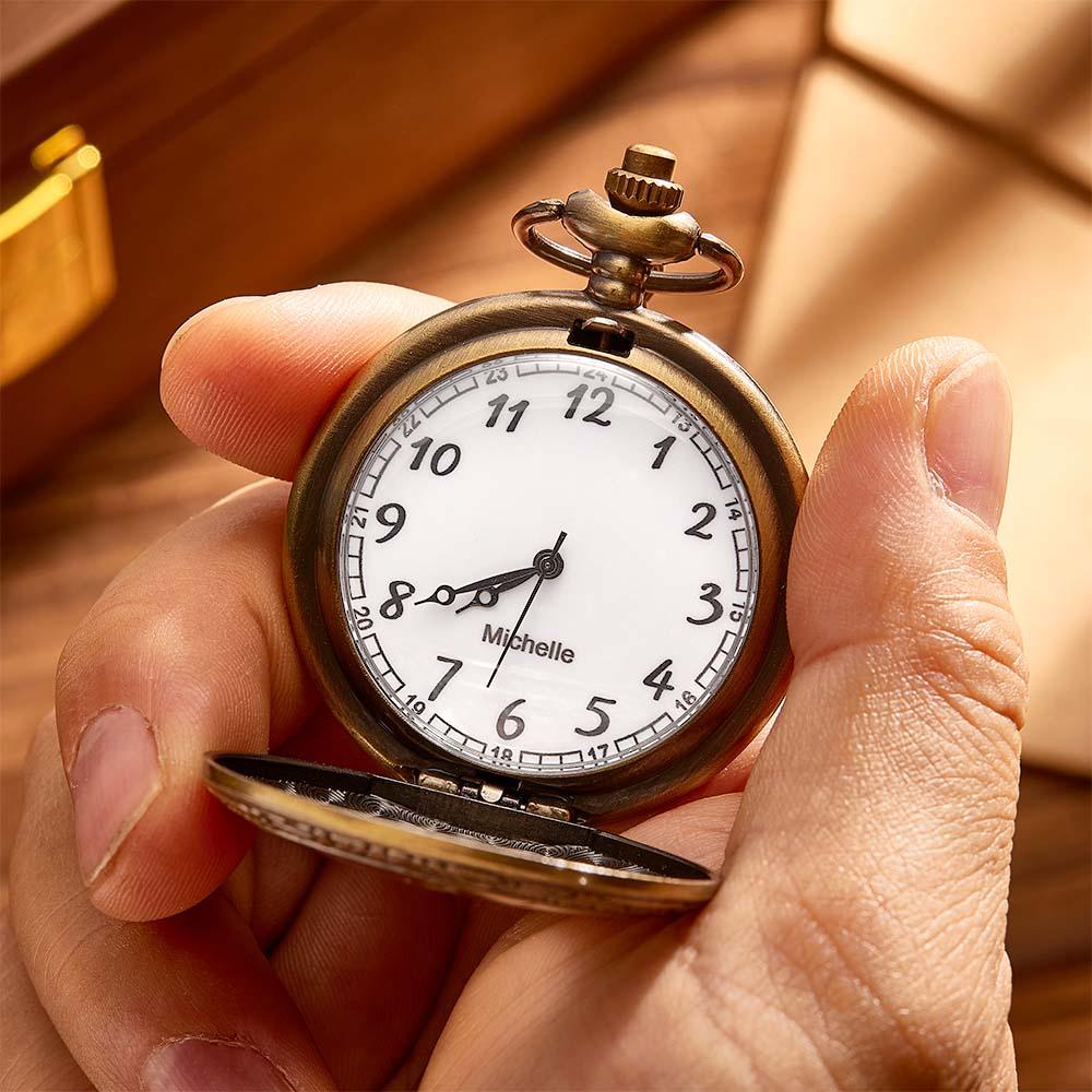 Engravable Pocket Watch Vintage Hollow Heart Pendant Chain Watch Gift For Men
