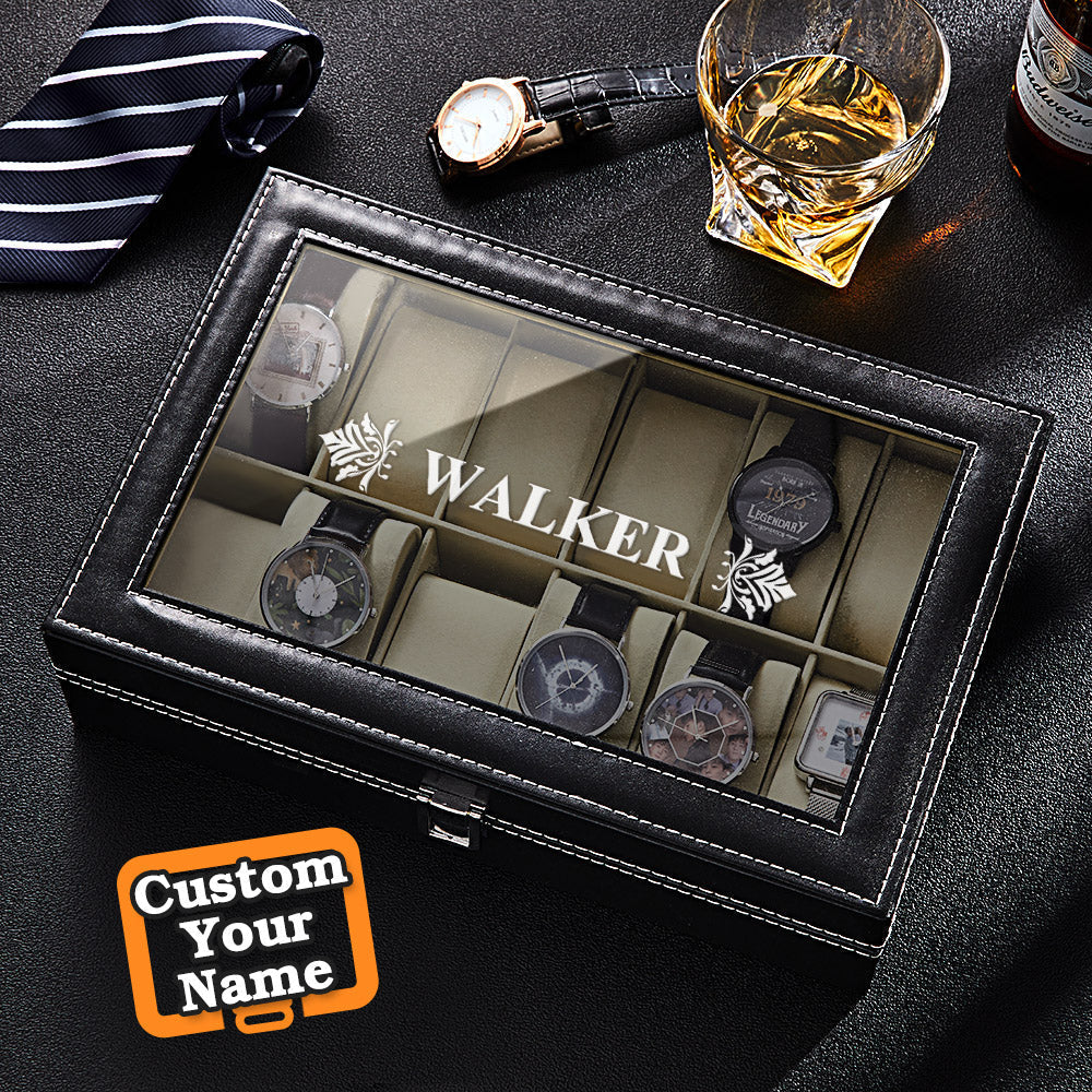 Personalized Watch Box - Holds 12 Watches, Watch Case, Watch Organizer, Watch Storage, Engraved, Monogram, Custom Designs