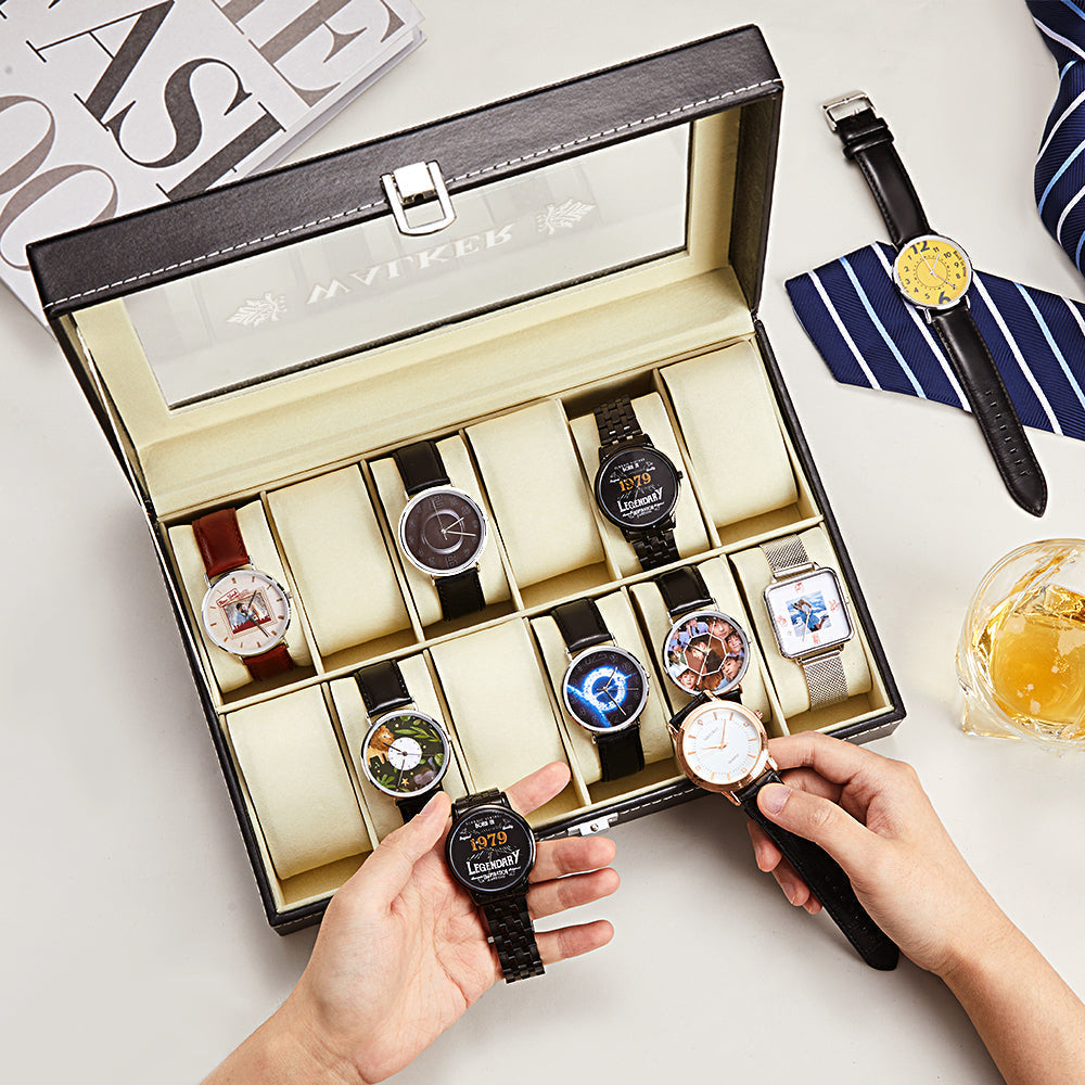 Personalized Watch Box - Holds 12 Watches, Watch Case, Watch Organizer, Watch Storage, Engraved, Monogram, Custom Designs