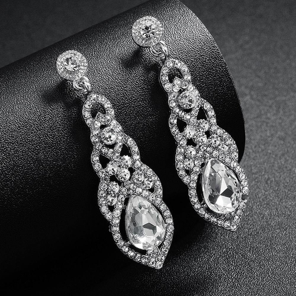 Long Silver Bridal Drop Earrings