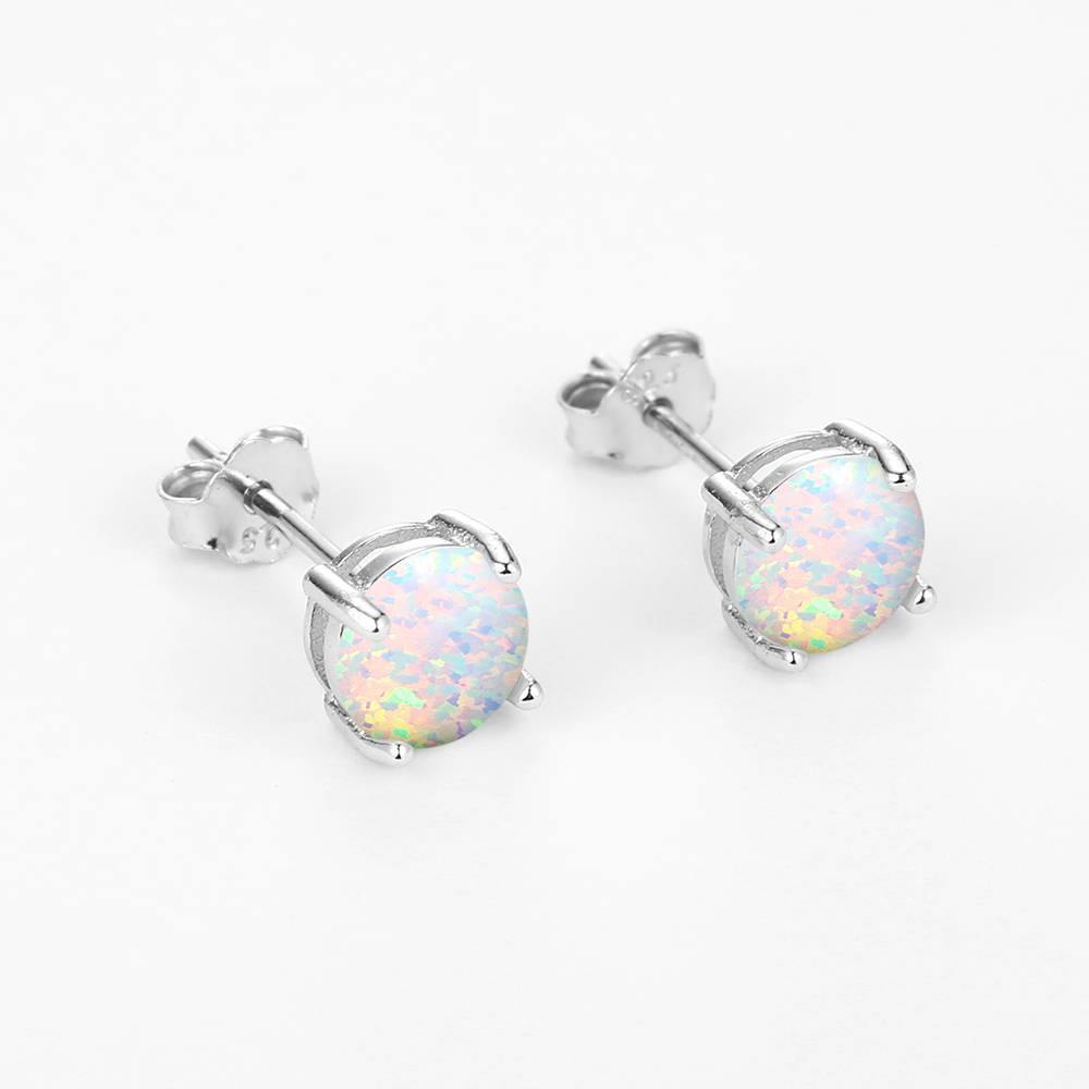 White Earrings Silver Opal