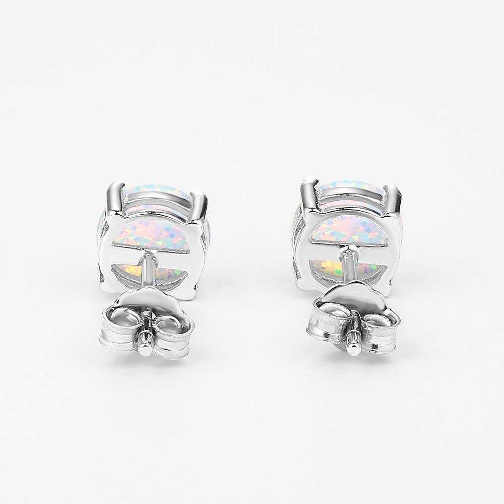 White Earrings Silver Opal