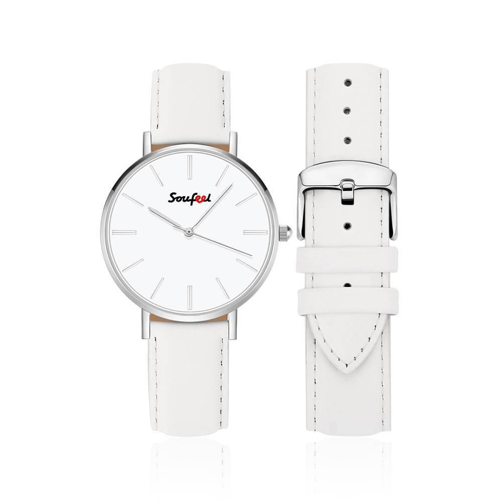 Soufeel Unisex Classic Watch White Leather Strap 40mm