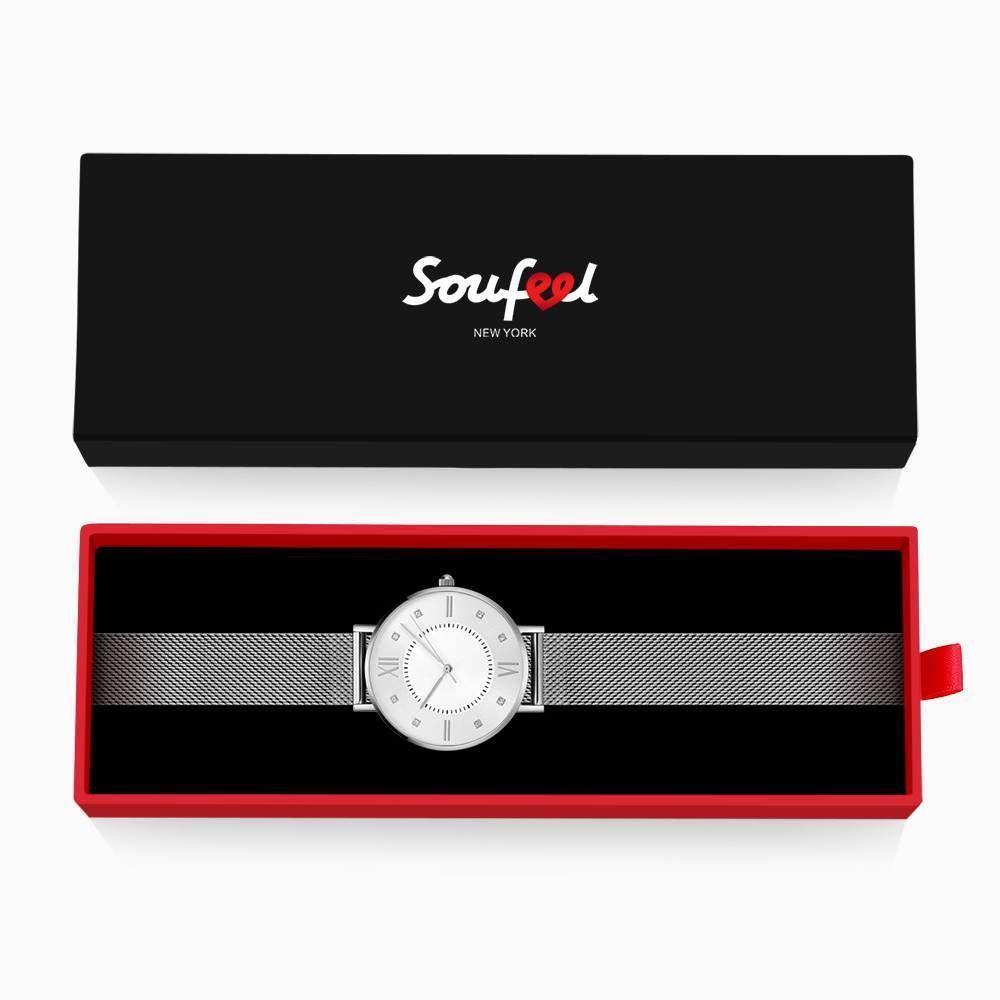 Mesh Bracelet Watch in Stainless Steel Silver and White - Women's