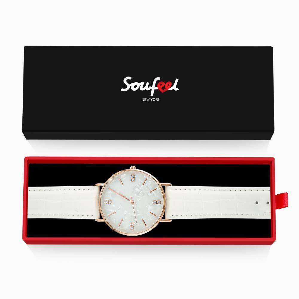 Fashion Marble Dial Watch White Leather Strap - Men's