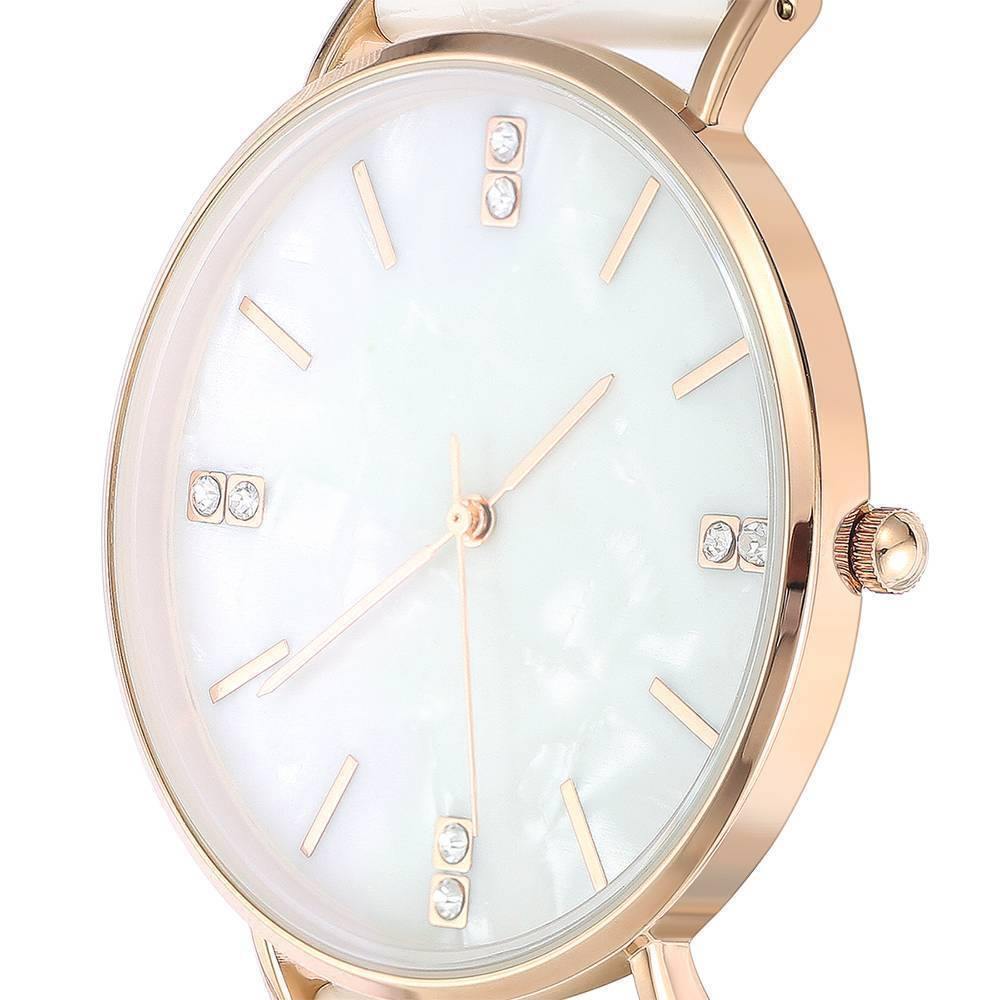 Fashion Marble Dial Watch White Leather Strap - Men's