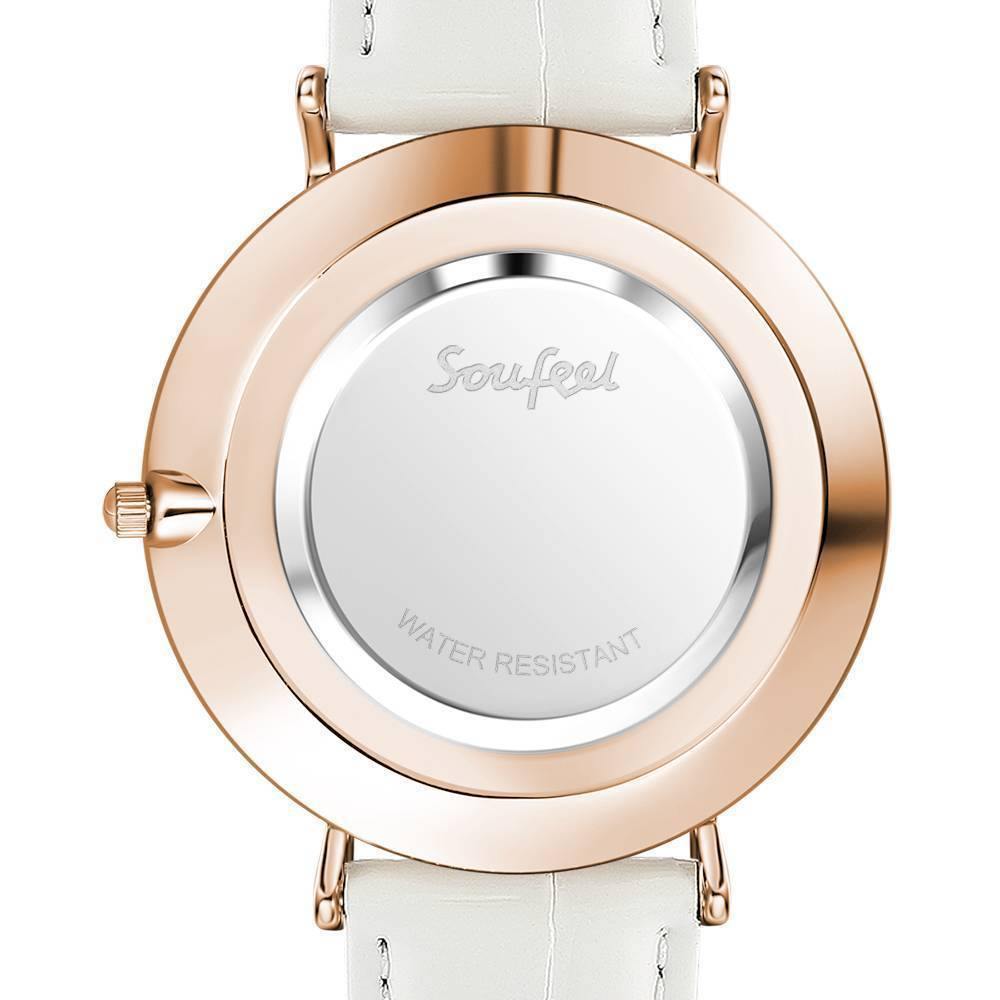 Fashion Marble Dial Watch White Leather Strap - Men's