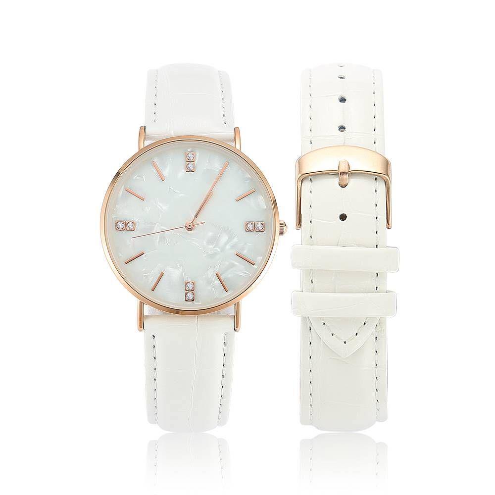 Fashion Marble Dial Watch White Leather Strap - Men's