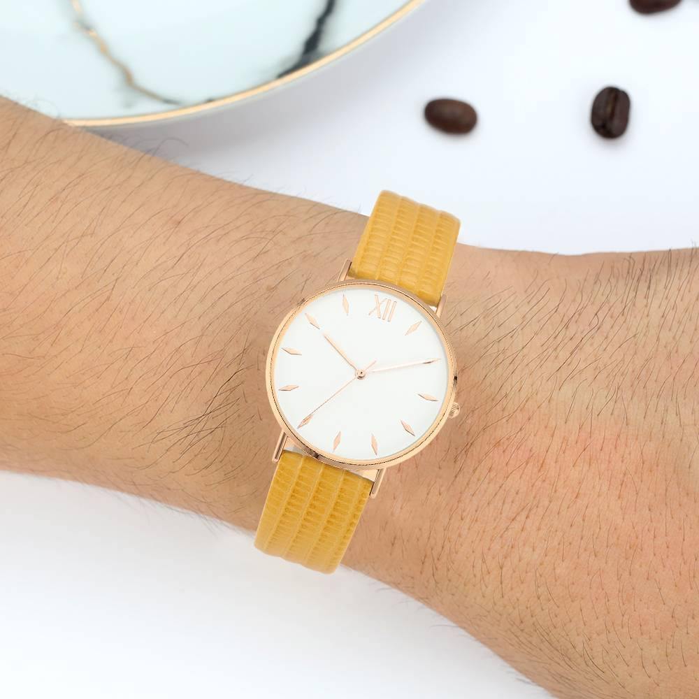 Simply Style Dial Watch Yellow Leather Strap - Men's