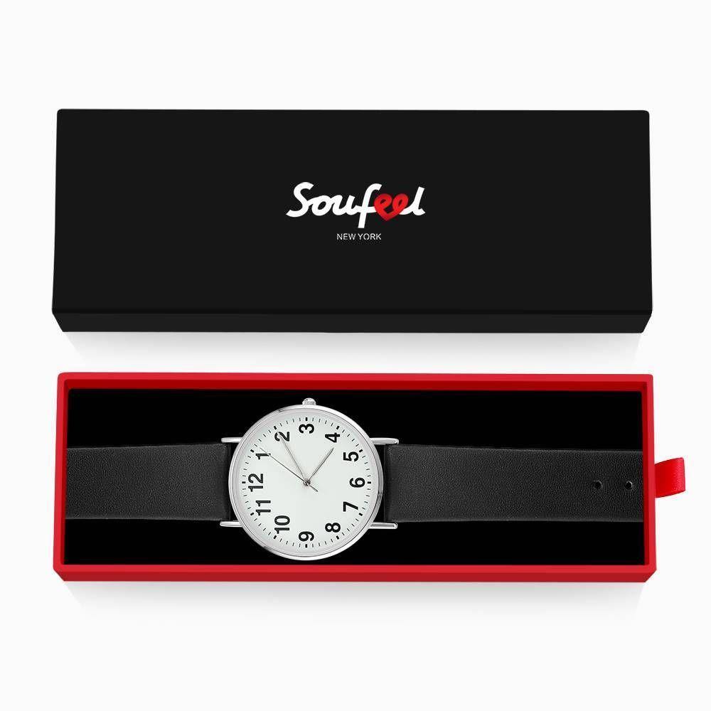 Digital Dial Watch Quartz Black Leather Strap - Men's