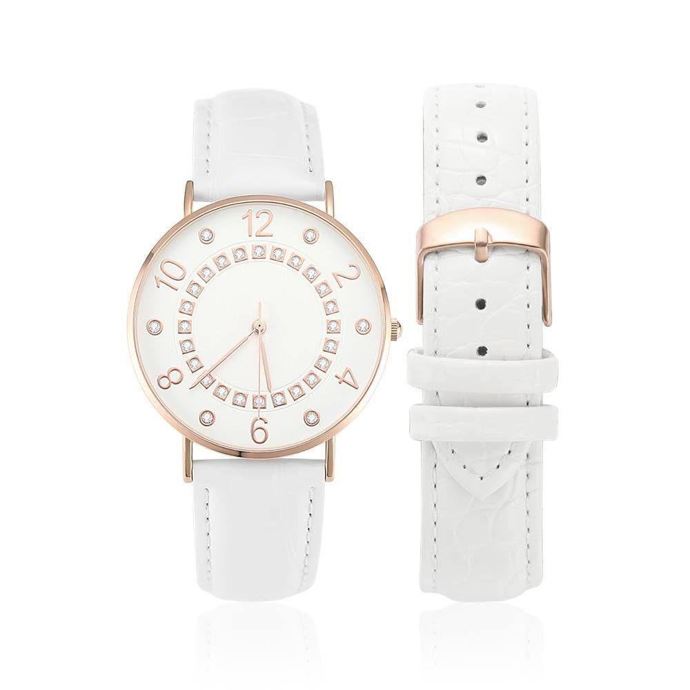 Digital Dial Watch Quartz White Leather Strap - Men's