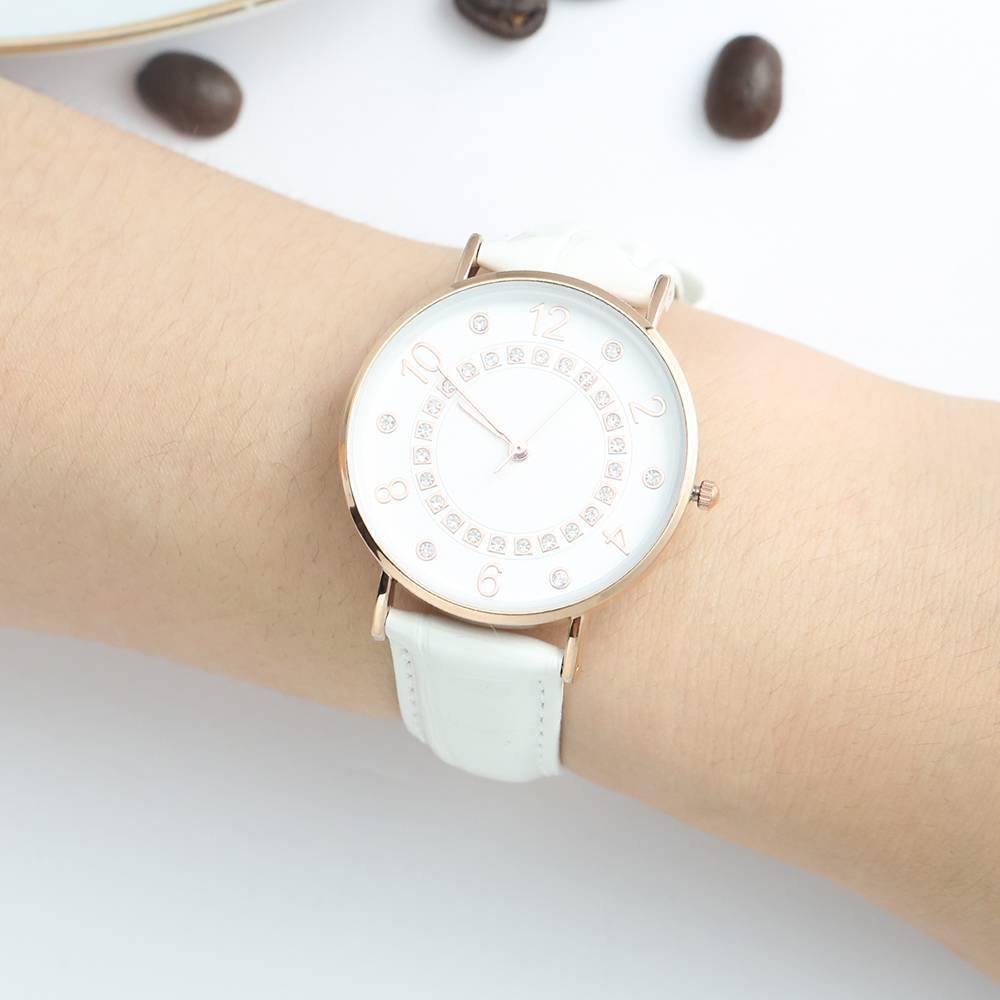 Digital Dial Watch Quartz White Leather Strap - Women's