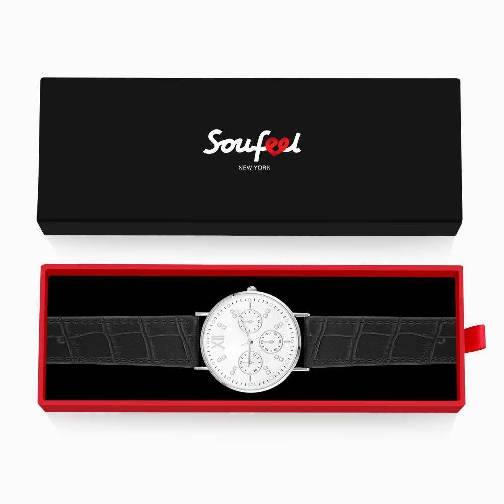 Automatic Watch White Dial Black Leather Strap - Women's