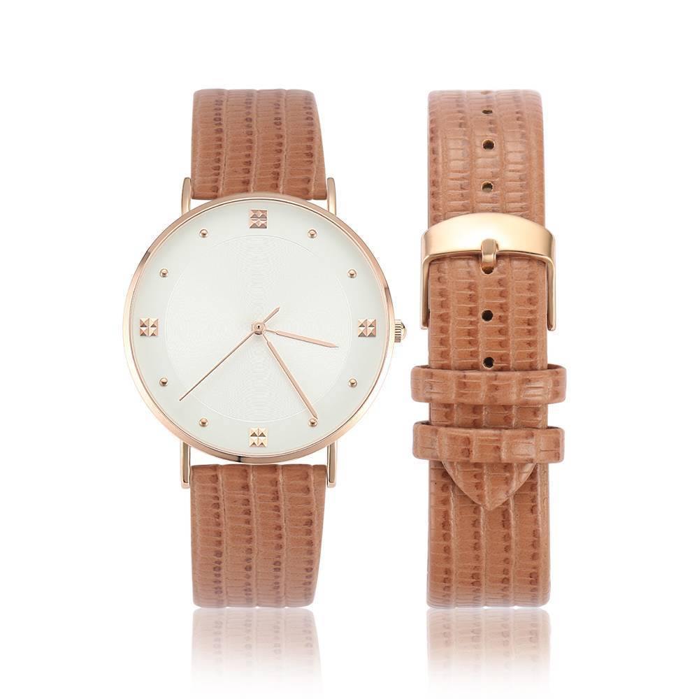 Casual Dial Watch Fashion Quartz Brown Leather Strap - Women's