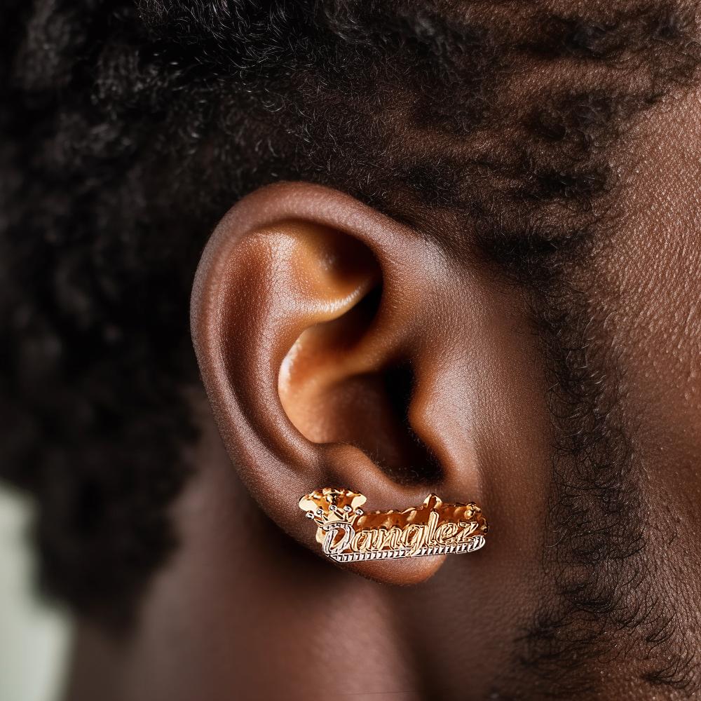 Personalized Crown Name Earrings Initial Name Hip Hop Earrings Trendy Jewelry Gift For Men