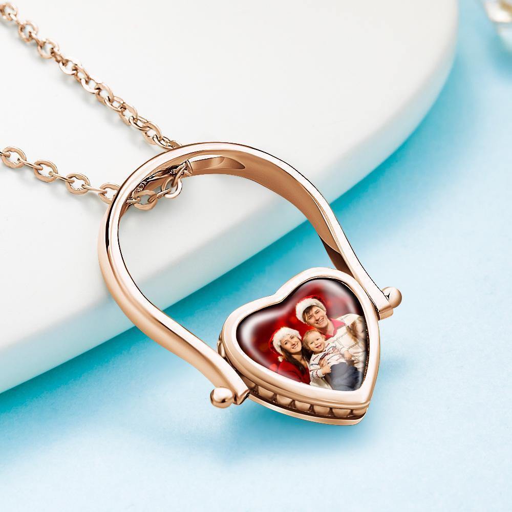 Photo Necklace, Photo Ring Gifts Dual-use (Ring Size 7#) Rose Gold Plated Silver
