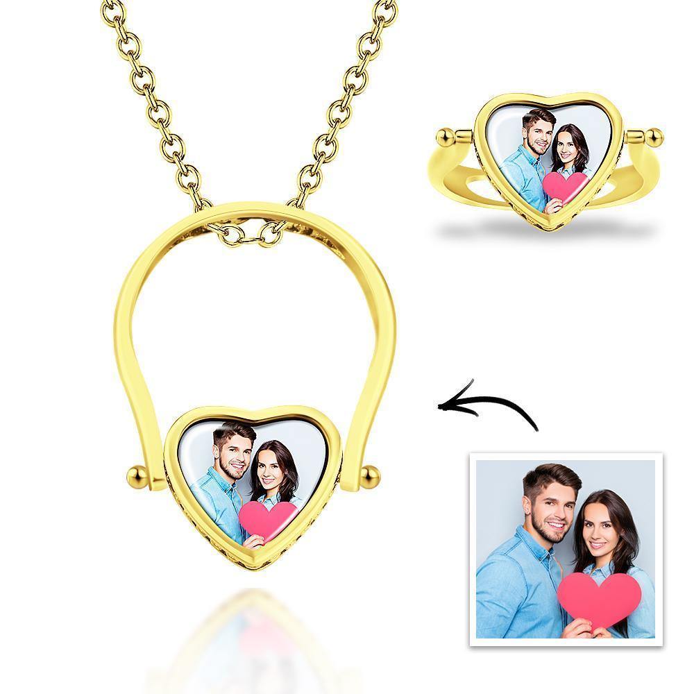 Photo Necklace, Photo Ring Gifts Dual-use (Ring Size 7#) Silver