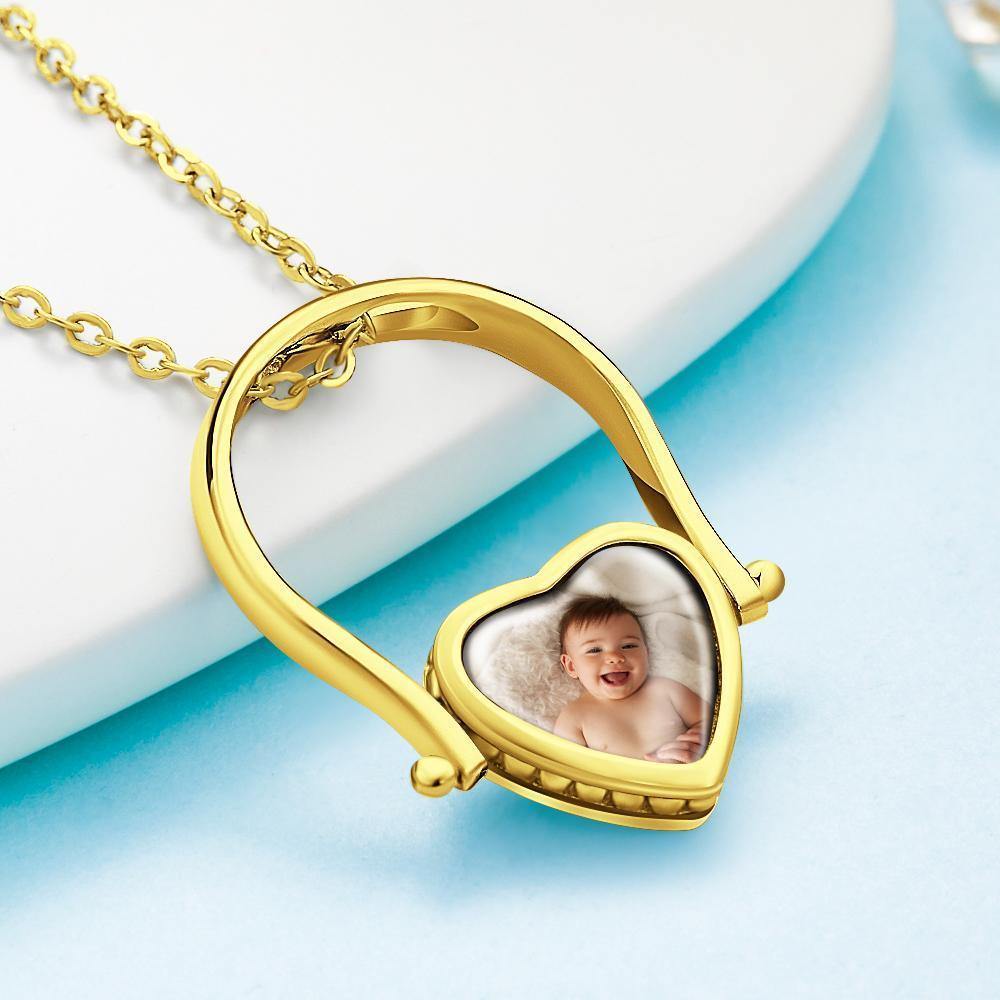 Photo Necklace, Photo Ring Couple's Gifts Dual-use (Ring Size 8#) 14k Gold Plated Silver