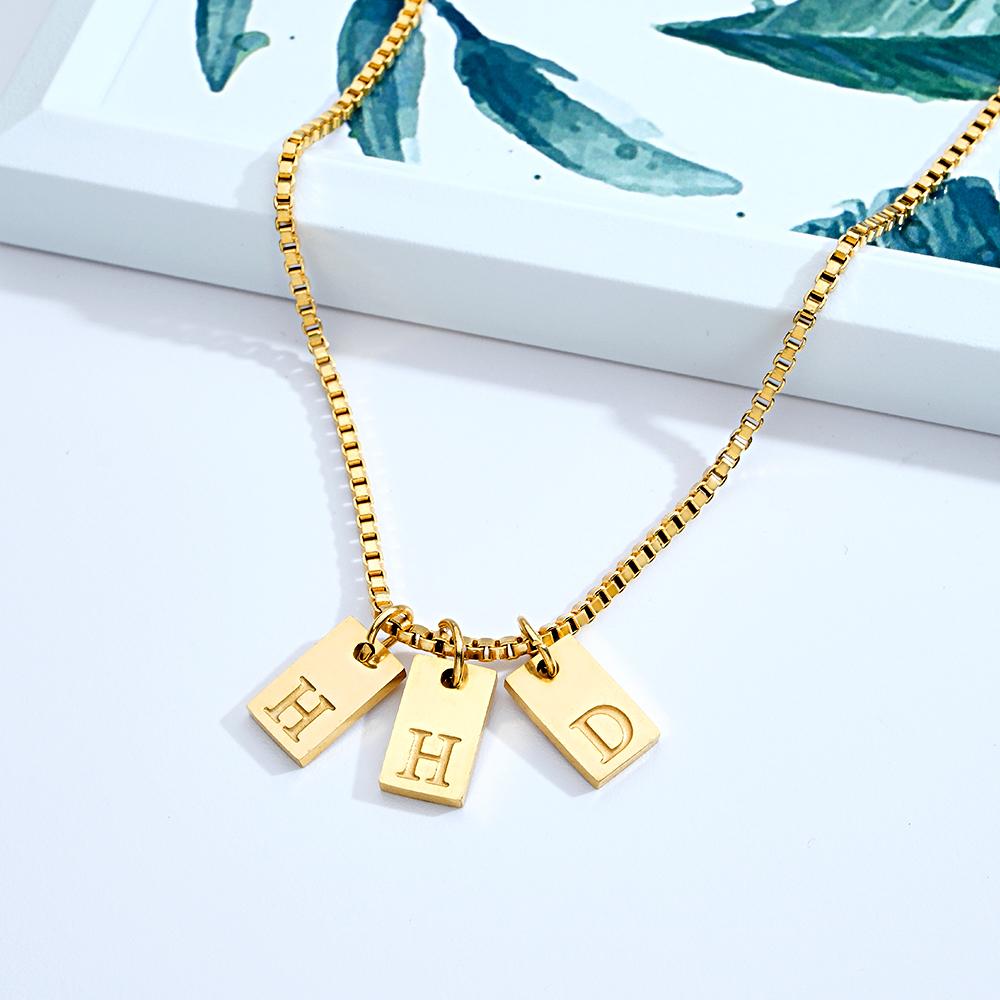 Custom Engraved Necklace Multiple Bar Initial Letter Charm Gifts