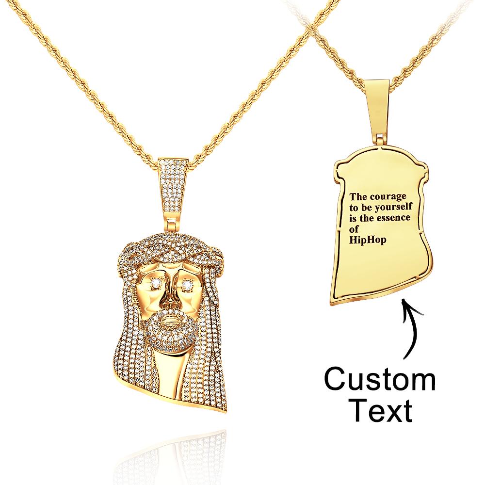 Engraved Hip Hop Necklace Jesus Large Pendant Necklace Gift For Him