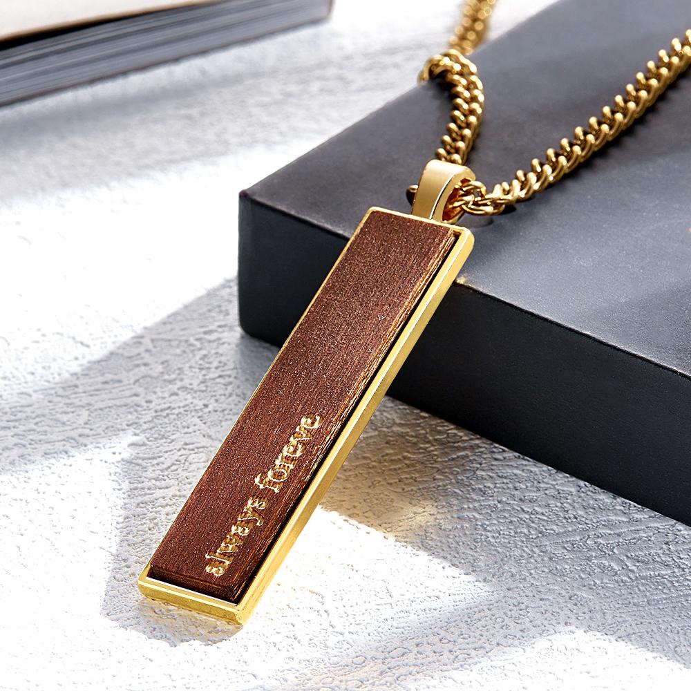 Engravable Wood And Metal Necklace Personalized Retro Pendant Gift for Wedding Anniversary