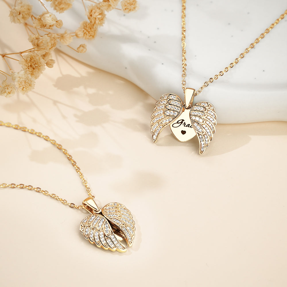 Personalized Angel Wing Necklace Custom Engraved Jewelry for Women Gift For Her