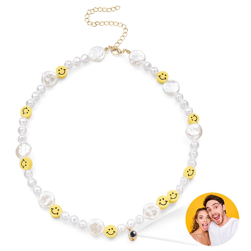 Custom Projection Necklace Smile Face Pearl Irregular Summer Y2K Collar Gift