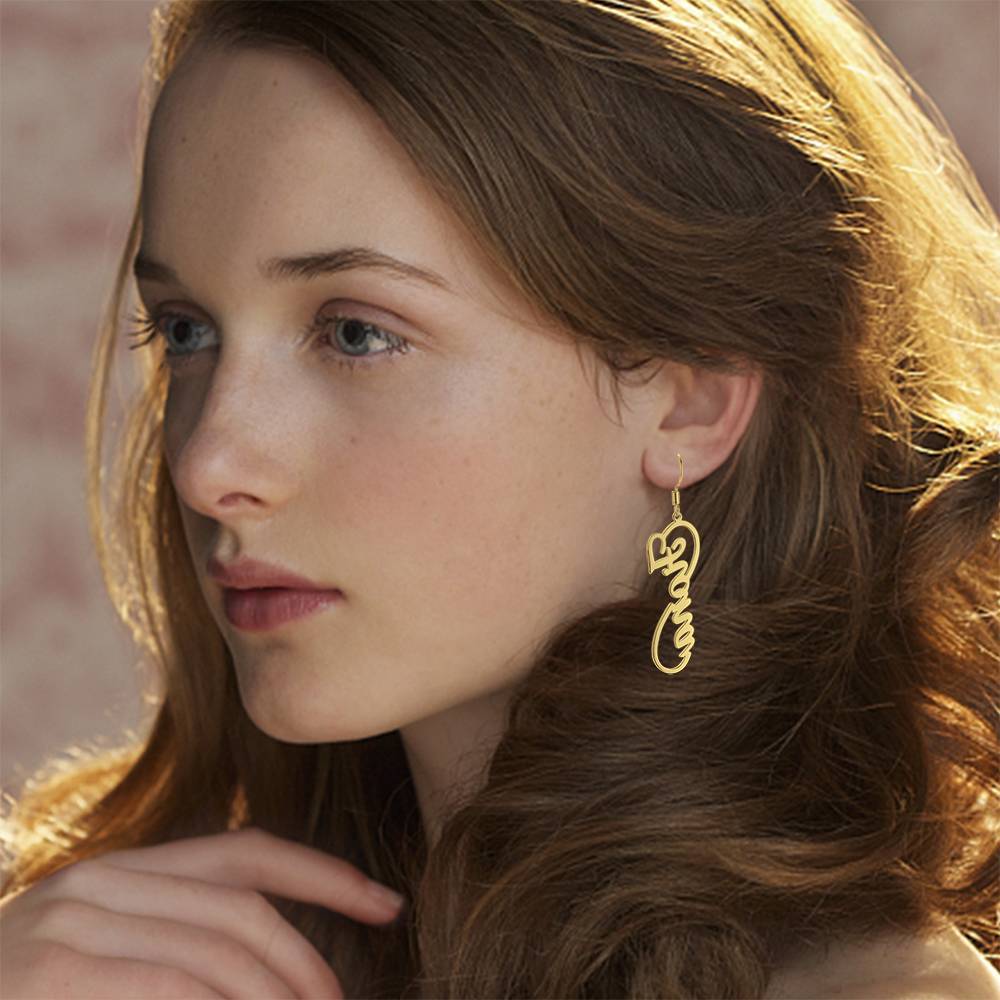 Name Earrings, Drop Earrings 14K Gold Plated Silver - Gift