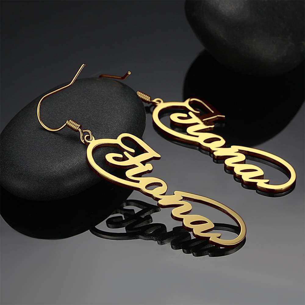 Name Earrings, Drop Earrings 14K Gold Plated Silver - Gift
