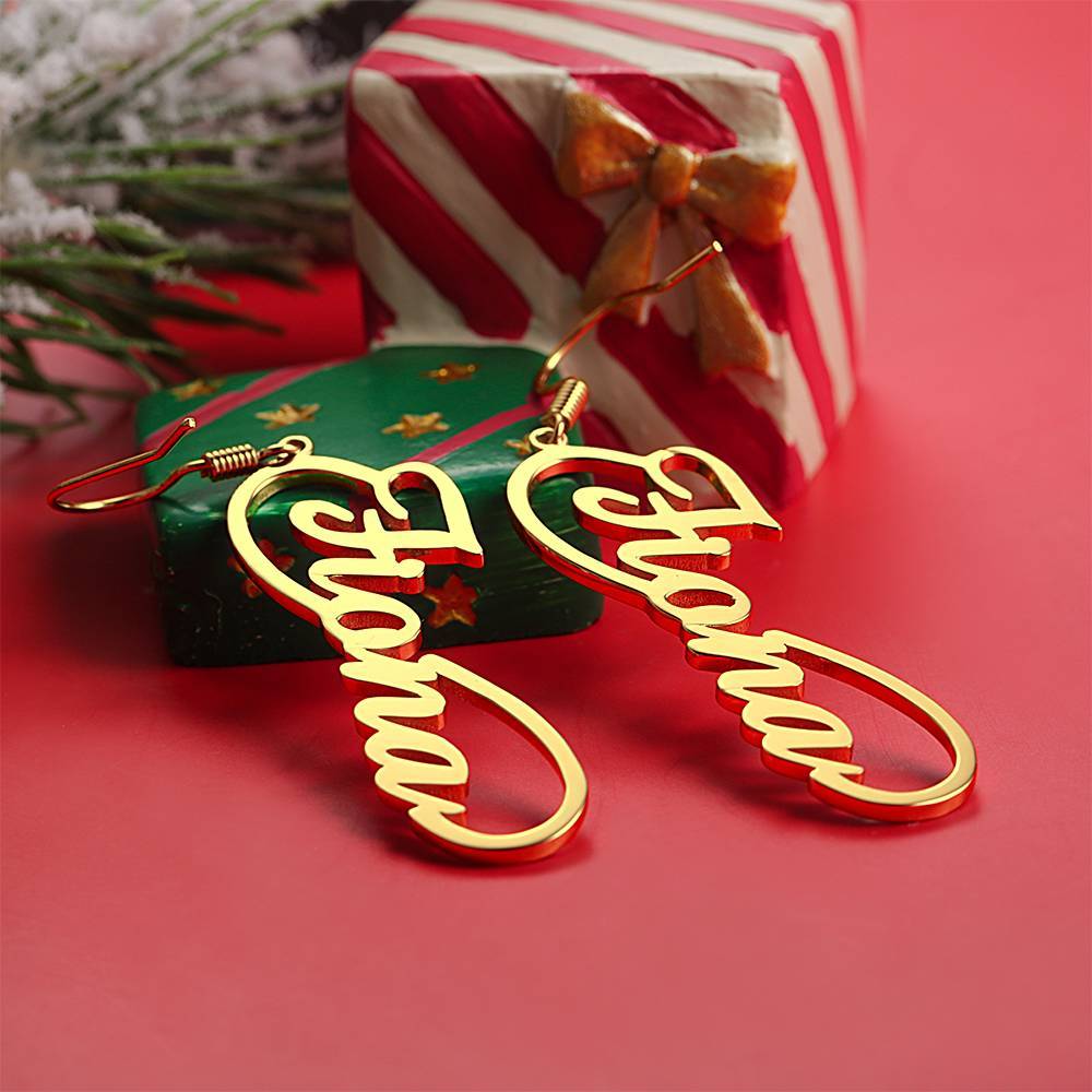 Name Earrings, Drop Earrings 14K Gold Plated Silver - Gift