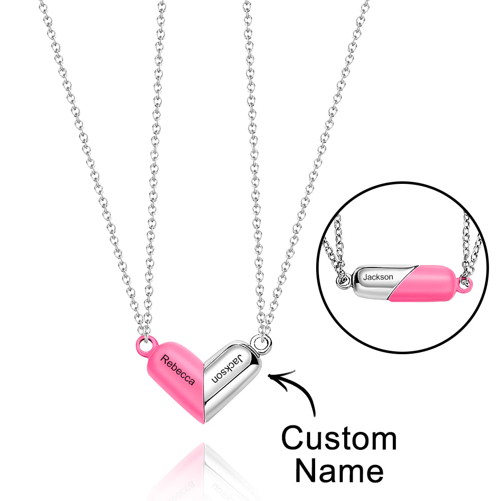 Customized Engraving Name Necklace Heart Necklace Rotating Deformation Magnetic Necklace For Couple