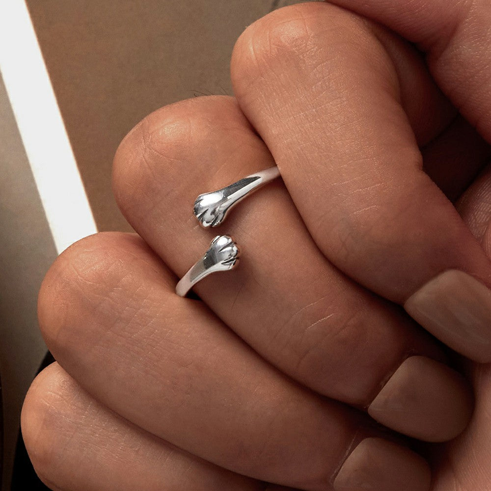Pet Cat Hug Open Ring Silver