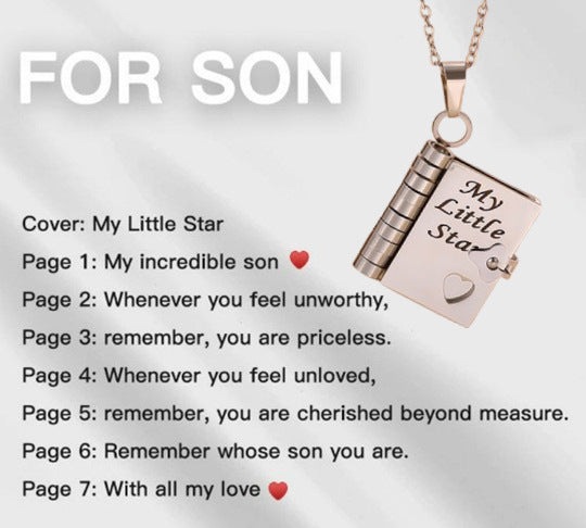 Flip Book Necklace My Little Star Book Necklace for Daughter Necklace A Letter to My Son in a Locket Family Gifts