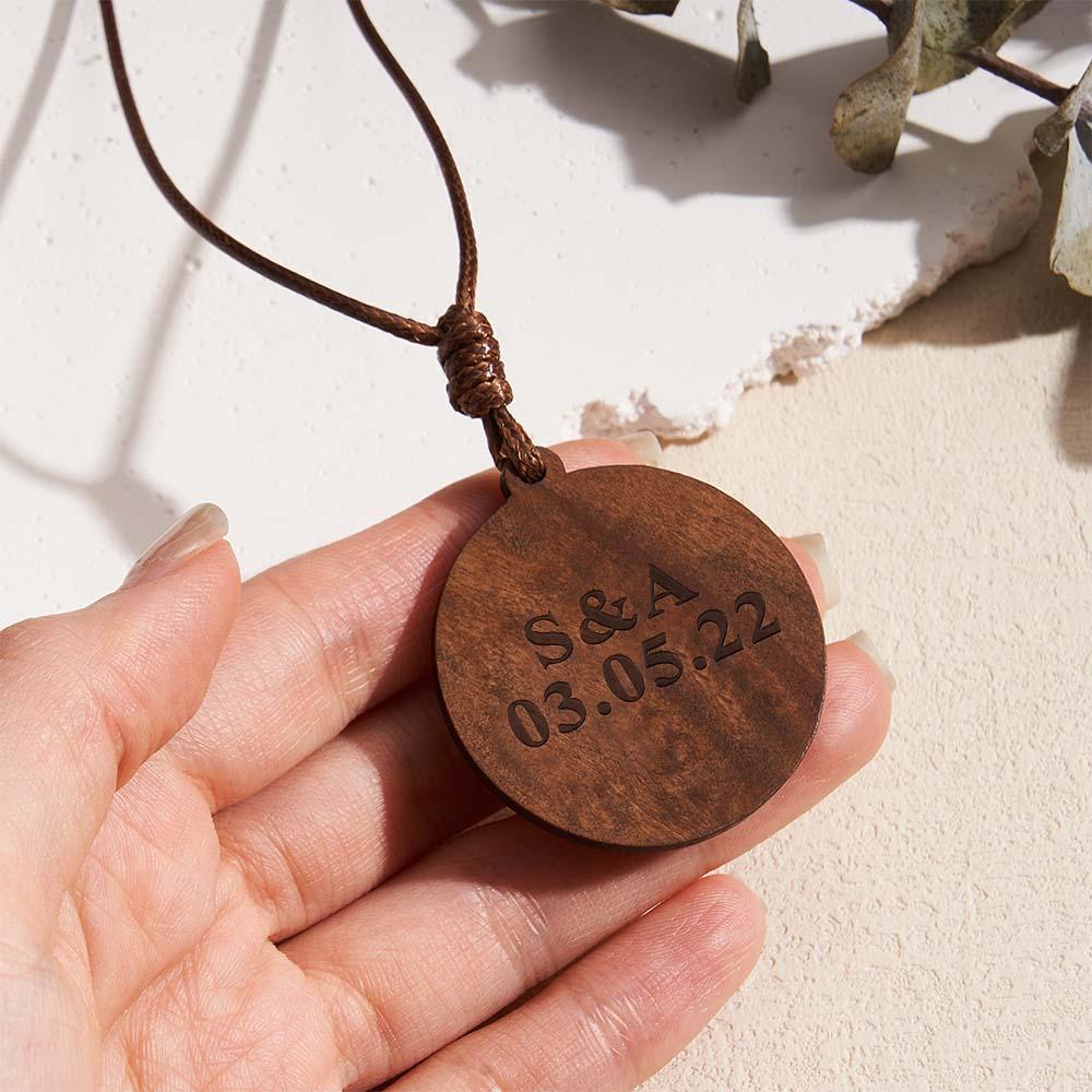 Custom Photo Necklace Valentine's Gifts for Her Wood Pendant Engraved Name Personalized Round Pendant