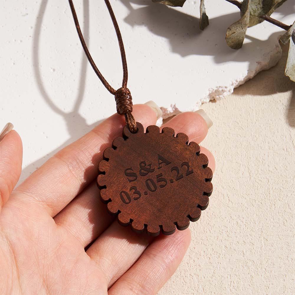Custom Photo Wooden Pendant Necklace Valentine's Gifts for Her Personalized Engraved Name Necklace