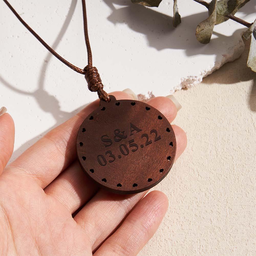 Custom Photo Wooden Pendant Necklace Valentine's Gifts for Her Personalized Engraved Name Necklace