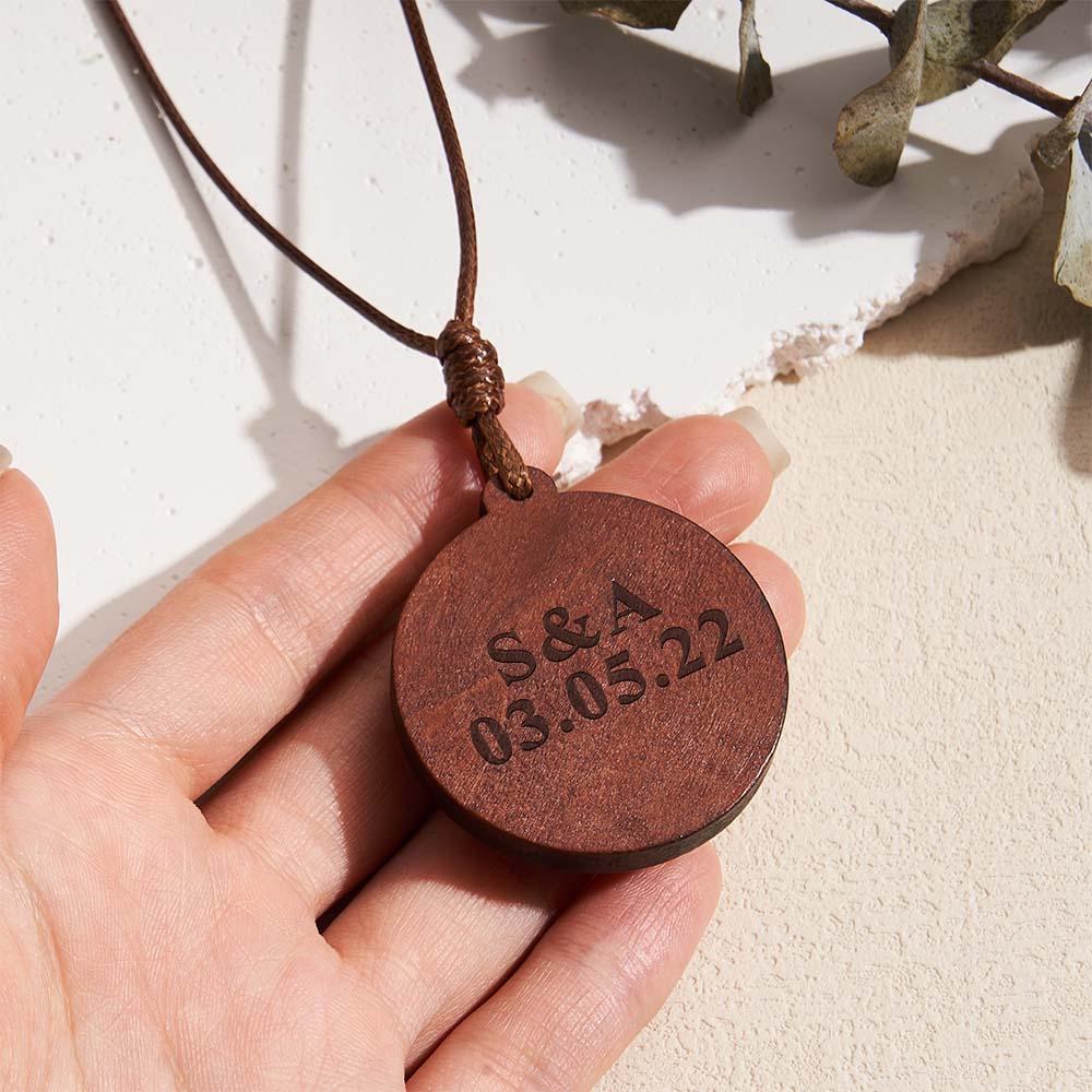 Custom Photo Wooden Pendant Necklace Valentine's Gifts for Her Personalized Engraved Name Necklace